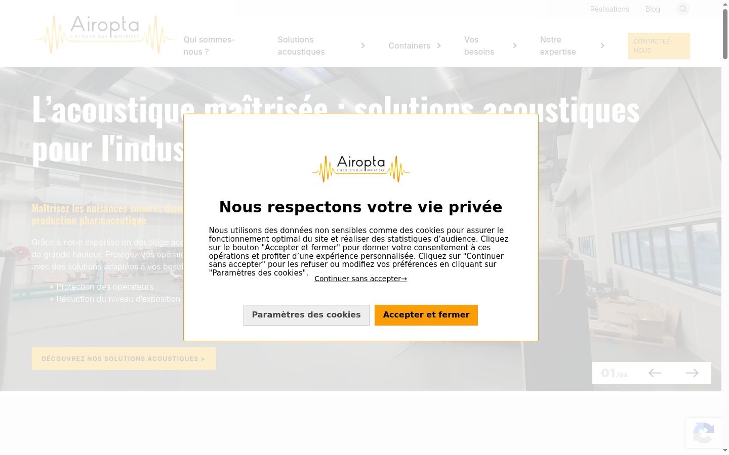 Capture d'écran de la bannière de consentement affichée avant toute interaction