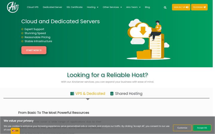 Screenshot of airoserver.com