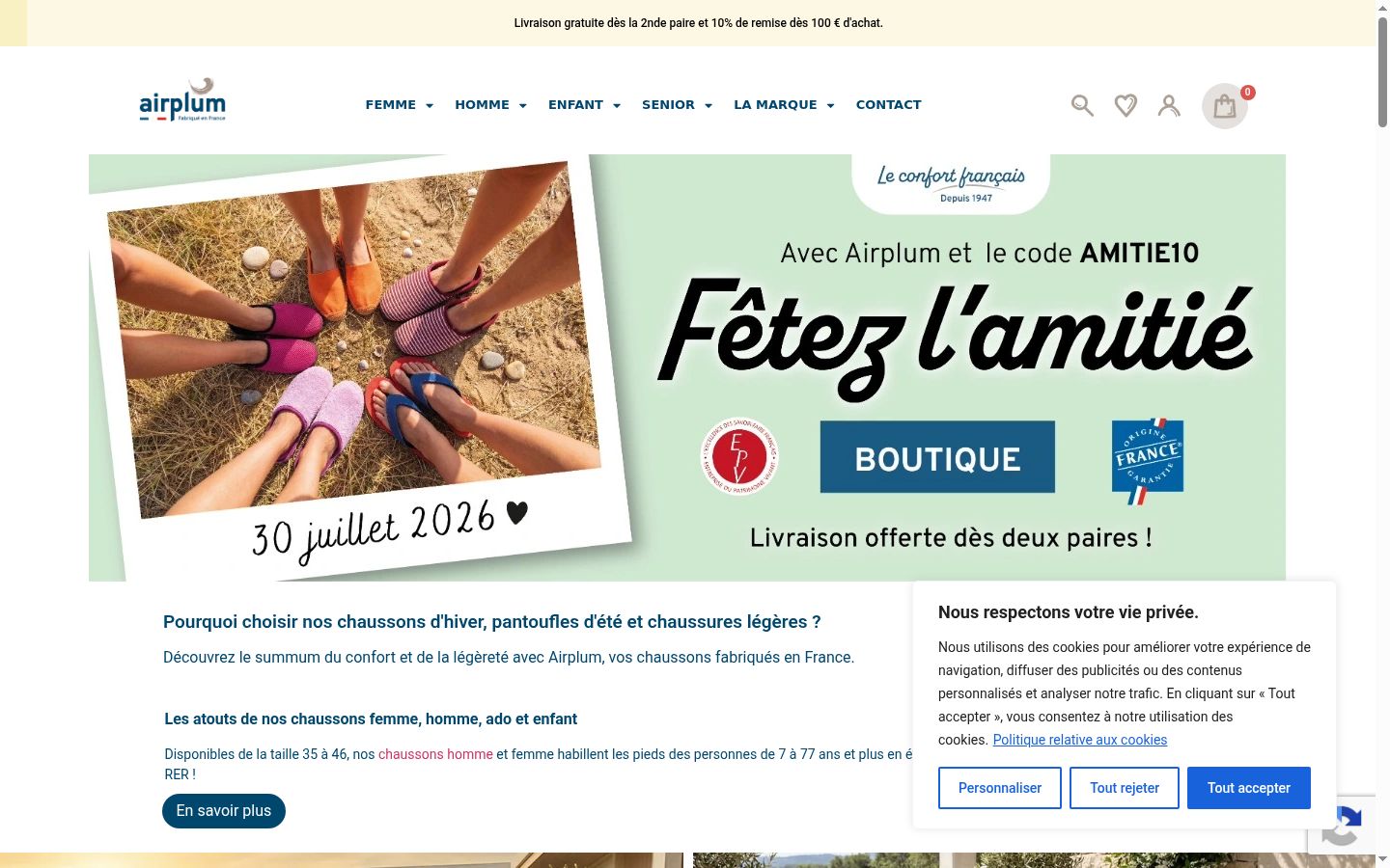 Captura de ecrã do banner de consentimento apresentado antes de qualquer interação