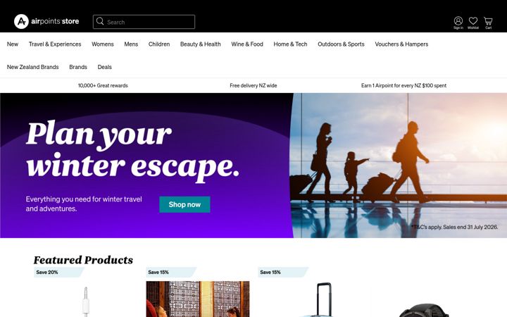 Screenshot of airpointsstore.co.nz