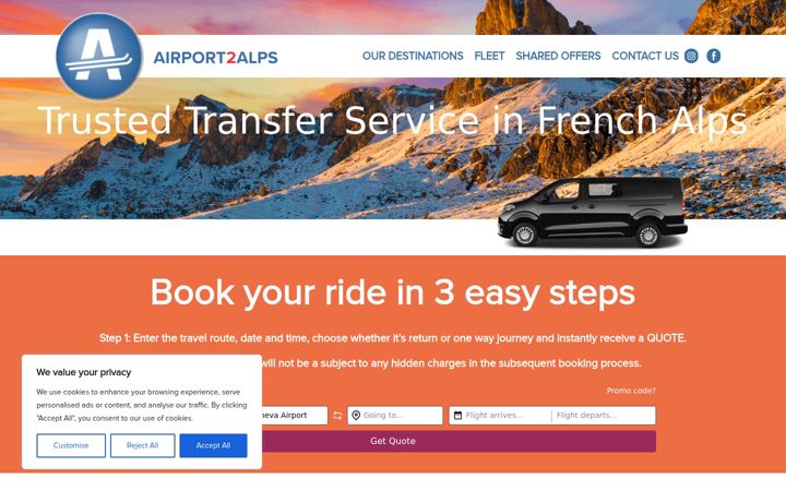 Captura de ecrã de airport2alps.com