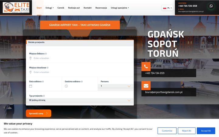 Screenshot di airporttaxigdansk.com.pl