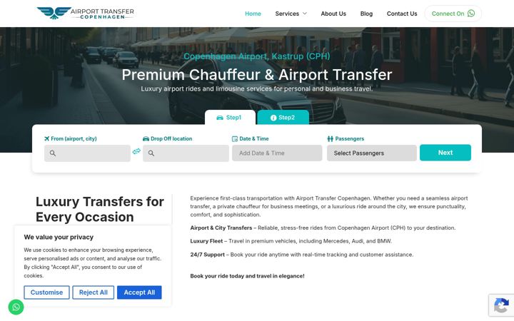 Screenshot of airporttransfercopenhagen.com