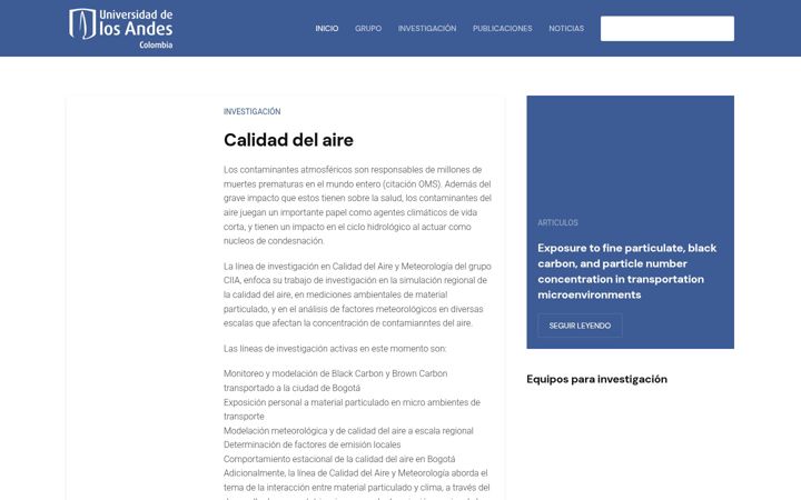 Skärmbild av airqualitymodelling.uniandes.edu.co