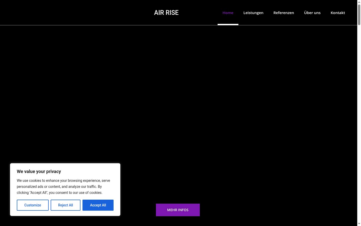 Captura de ecrã do banner de consentimento apresentado antes de qualquer interação