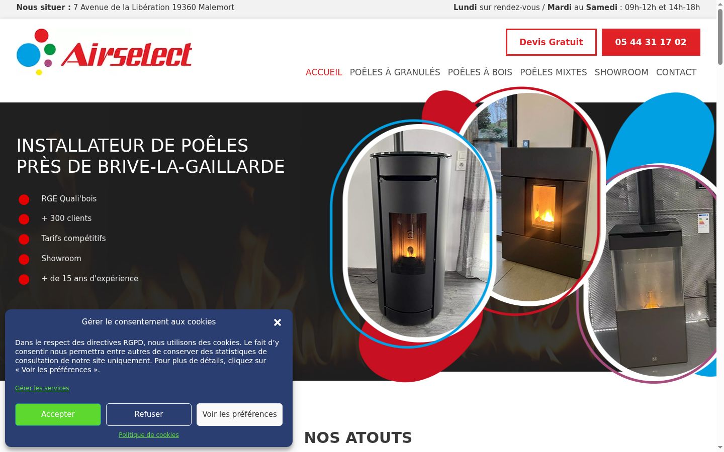 Capture d'écran de la bannière de consentement affichée avant toute interaction