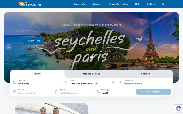 Screenshot of airseychelles.com