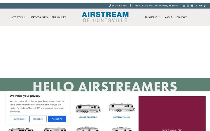 Screenshot of airstreamhuntsville.com