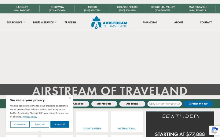 Screenshot of airstreamoftraveland.com