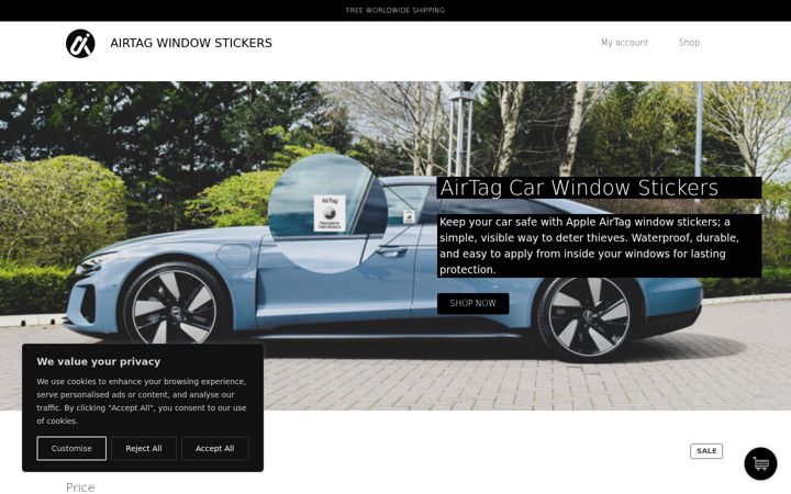 Screenshot of airtagwindowstickers.com