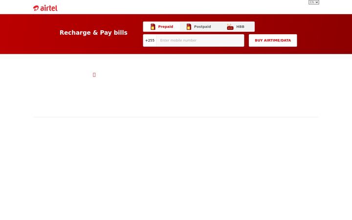 Screenshot of airtel.co.tz