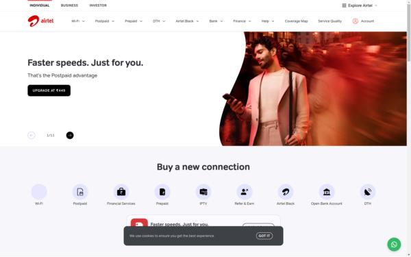 Screenshot of airtel.in