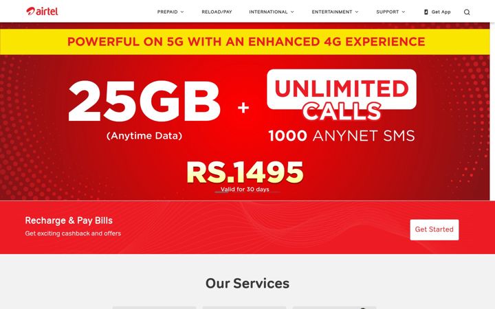 Screenshot of airtel.lk