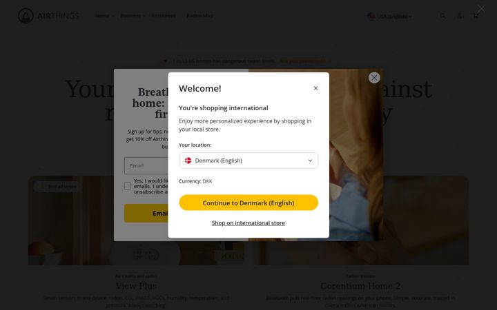Ekrānuzņēmums no airthings.com