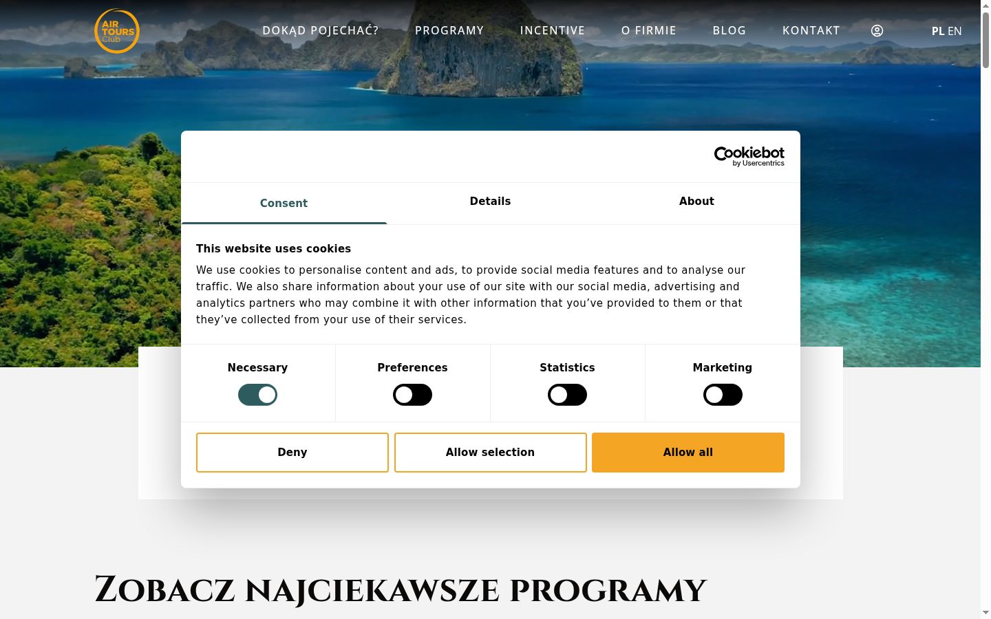 Snímka obrazovky banera súhlasu zobrazeného pred akoukoľvek interakciou