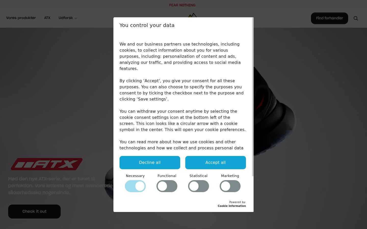 Screenshot of the consent banner shown before any interaction
