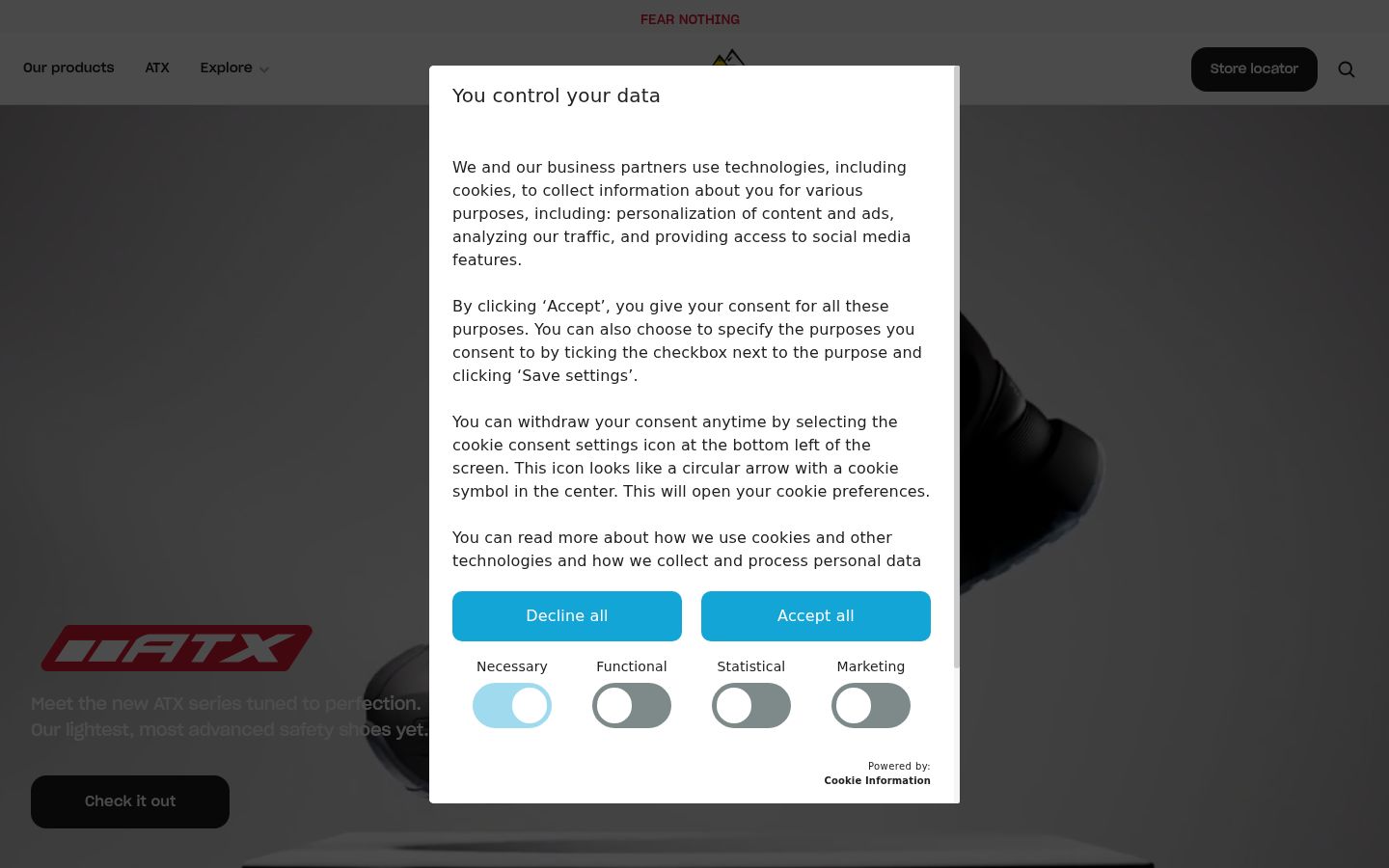 Screenshot of the consent banner shown before any interaction