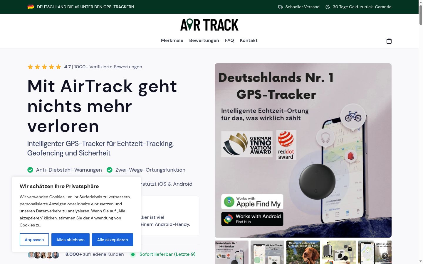 Screenshot des Einwilligungsbanners vor jeglicher Interaktion