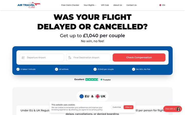 Screenshot of airtravelclaim.com