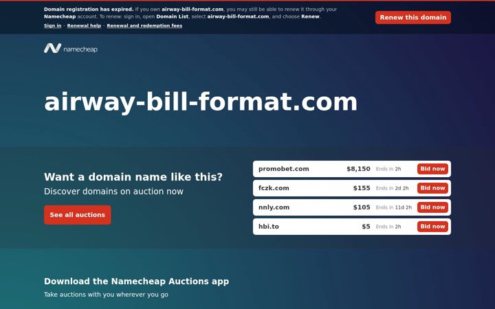 Screenshot of airway-bill-format.com