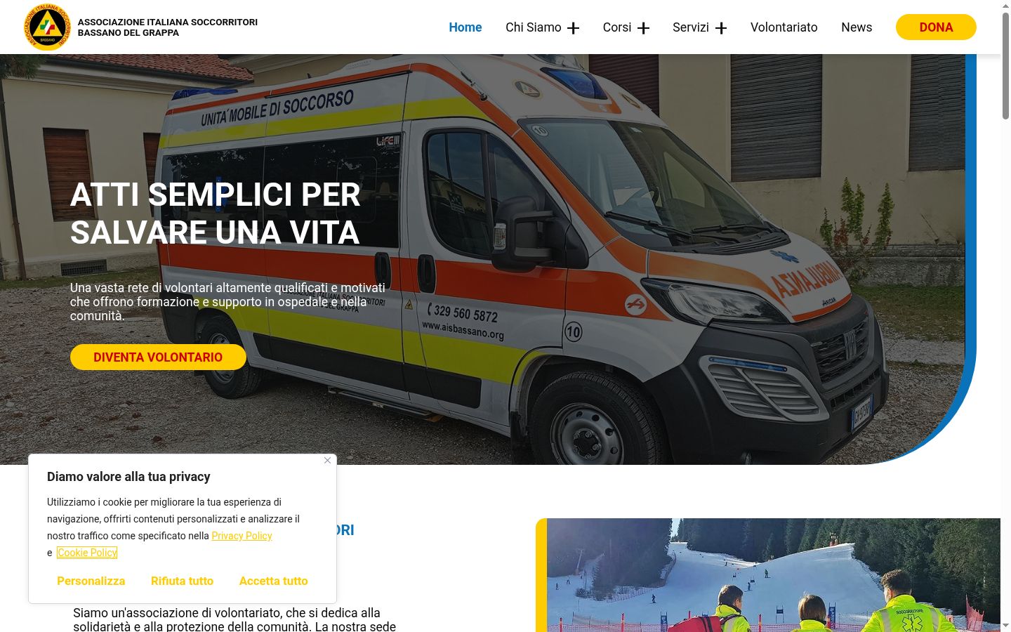 Screenshot del banner di consenso mostrato prima di qualsiasi interazione