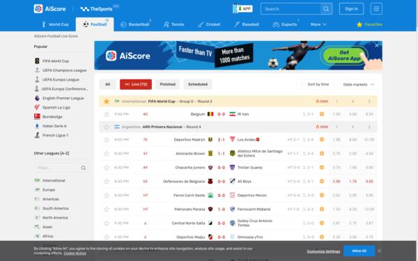Screenshot of aiscore.com