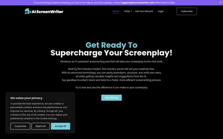 Screenshot of aiscreenwriter.com