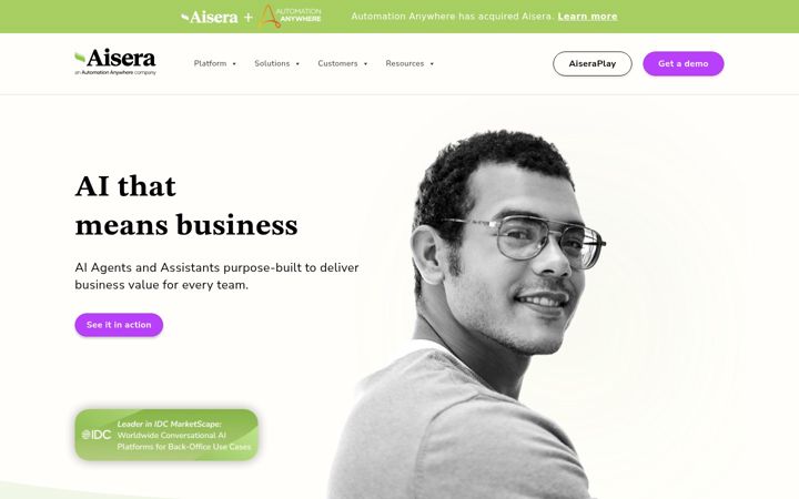 Screenshot του aisera.com
