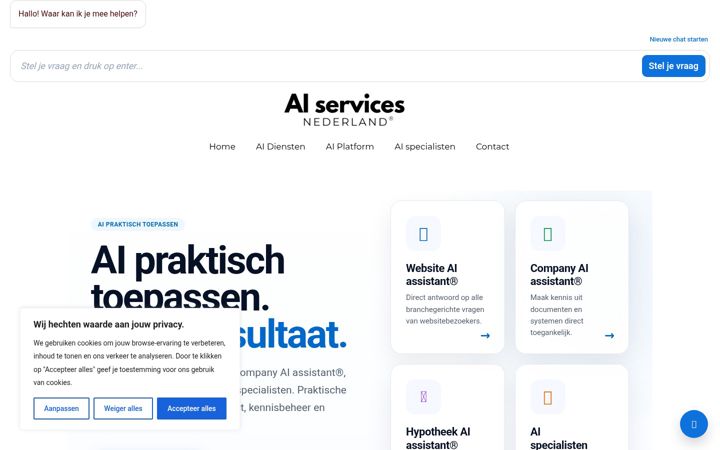 Kuvakaappaus sivustosta aiservicesnederland.nl