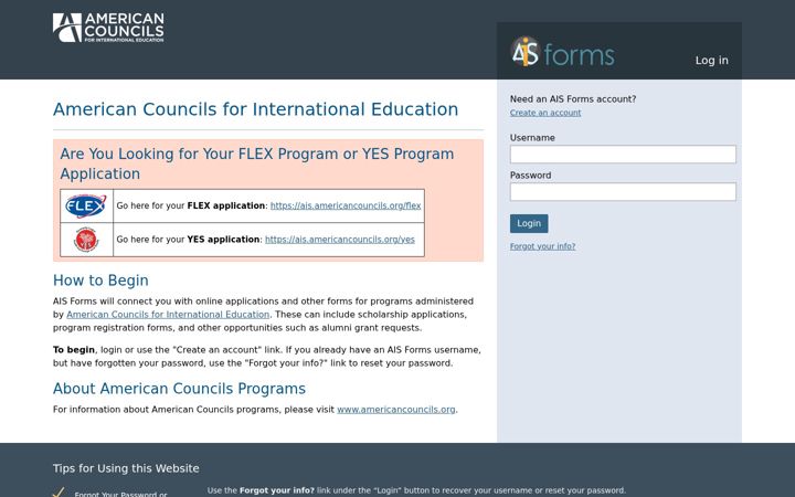 Screenshot of aisforms.org