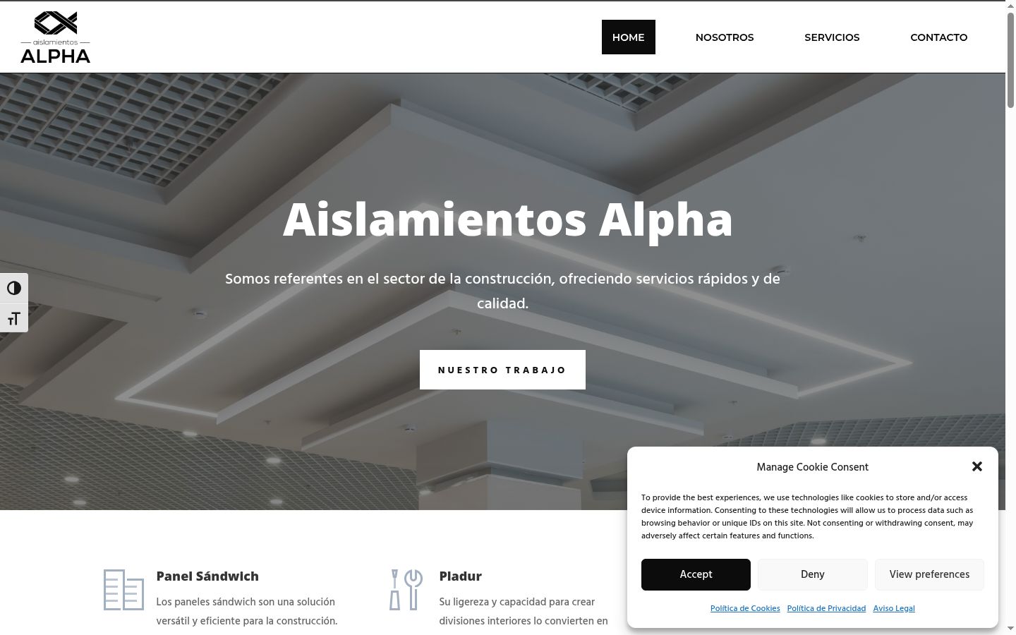 Captura de pantalla del banner de consentimiento mostrado antes de cualquier interacción
