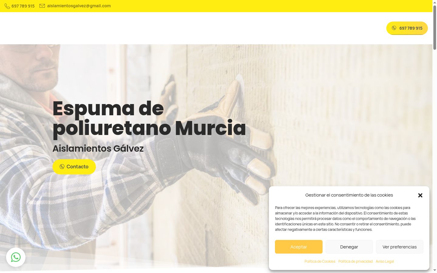 Captura de pantalla del banner de consentimiento mostrado antes de cualquier interacción