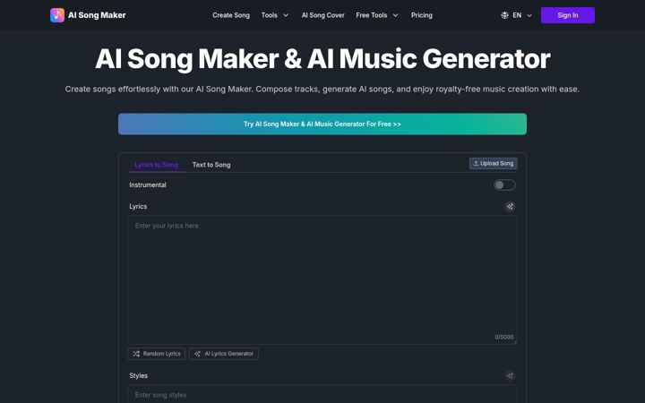 Screenshot of aisongmaker.io