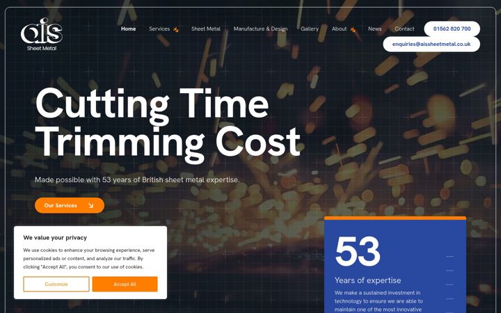 Screenshot of aissheetmetal.co.uk