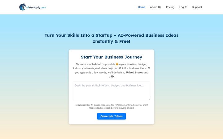 Screenshot of aistartuply.com
