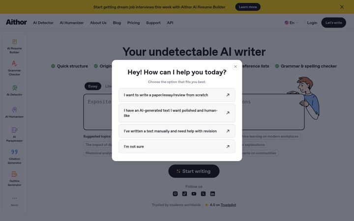 Screenshot of aithor.com