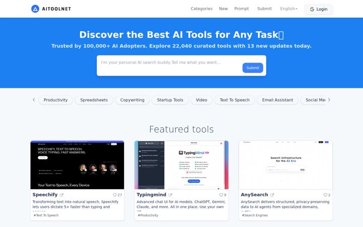 Screenshot of aitoolnet.com
