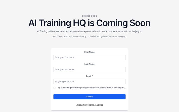 Screenshot of aitraininghq.com