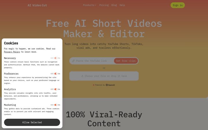 Screenshot of aivideocut.com