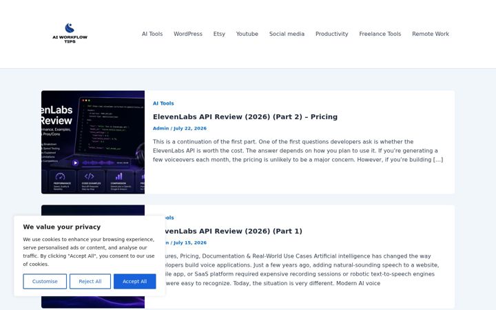Screenshot of aiworkflowtips.com