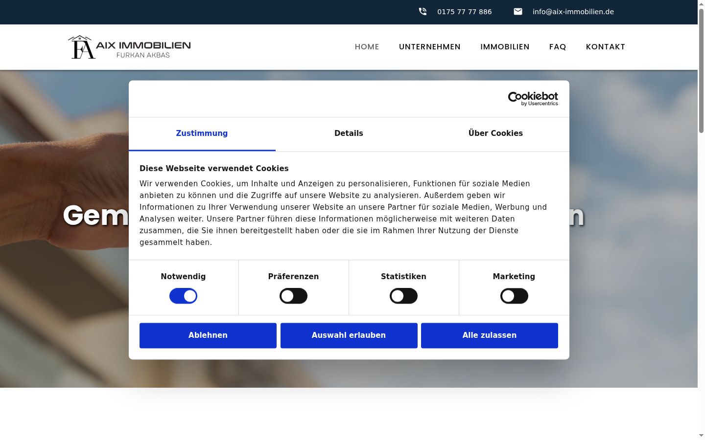 Screenshot of the consent banner shown before any interaction