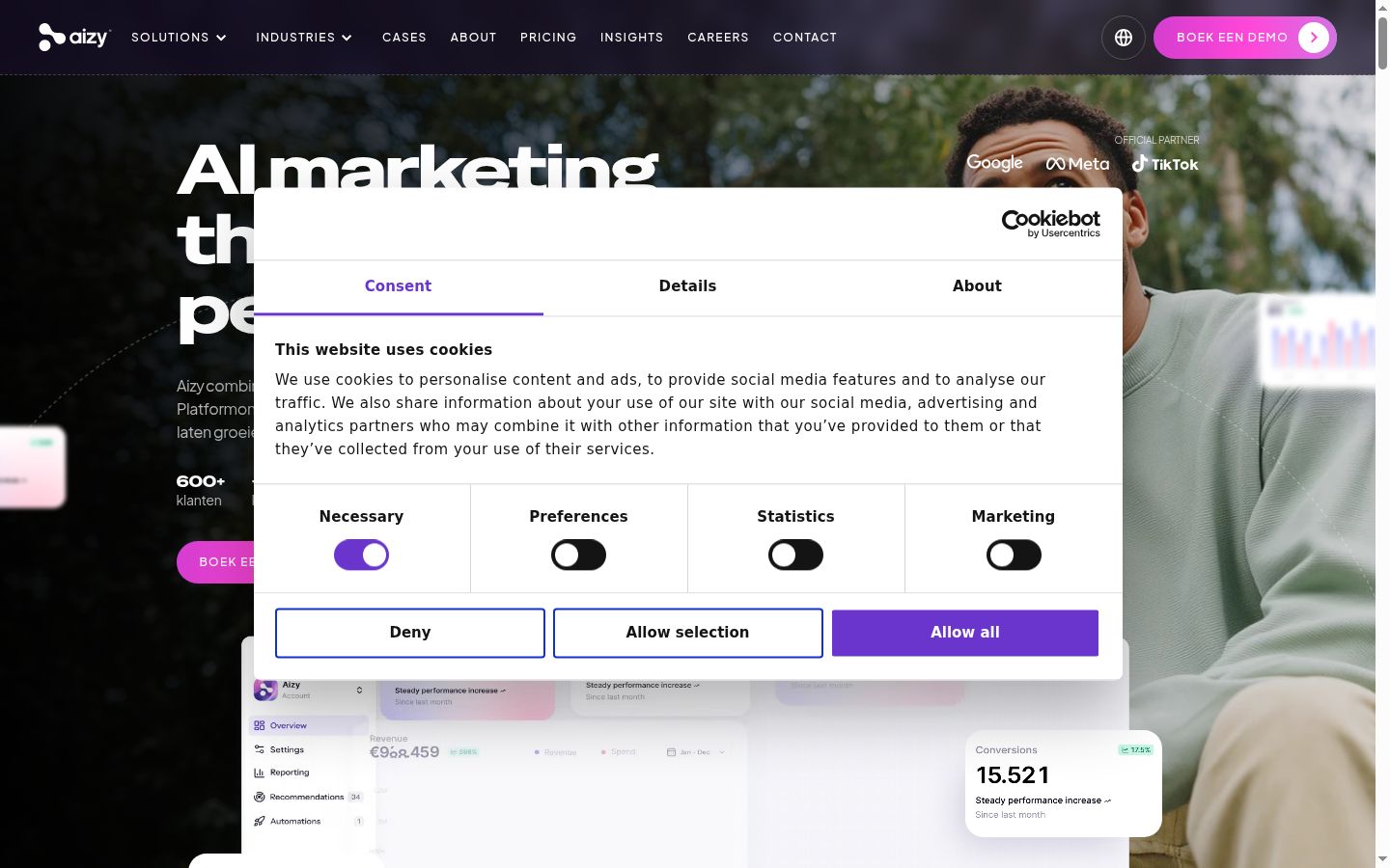 Screenshot of the consent banner shown before any interaction