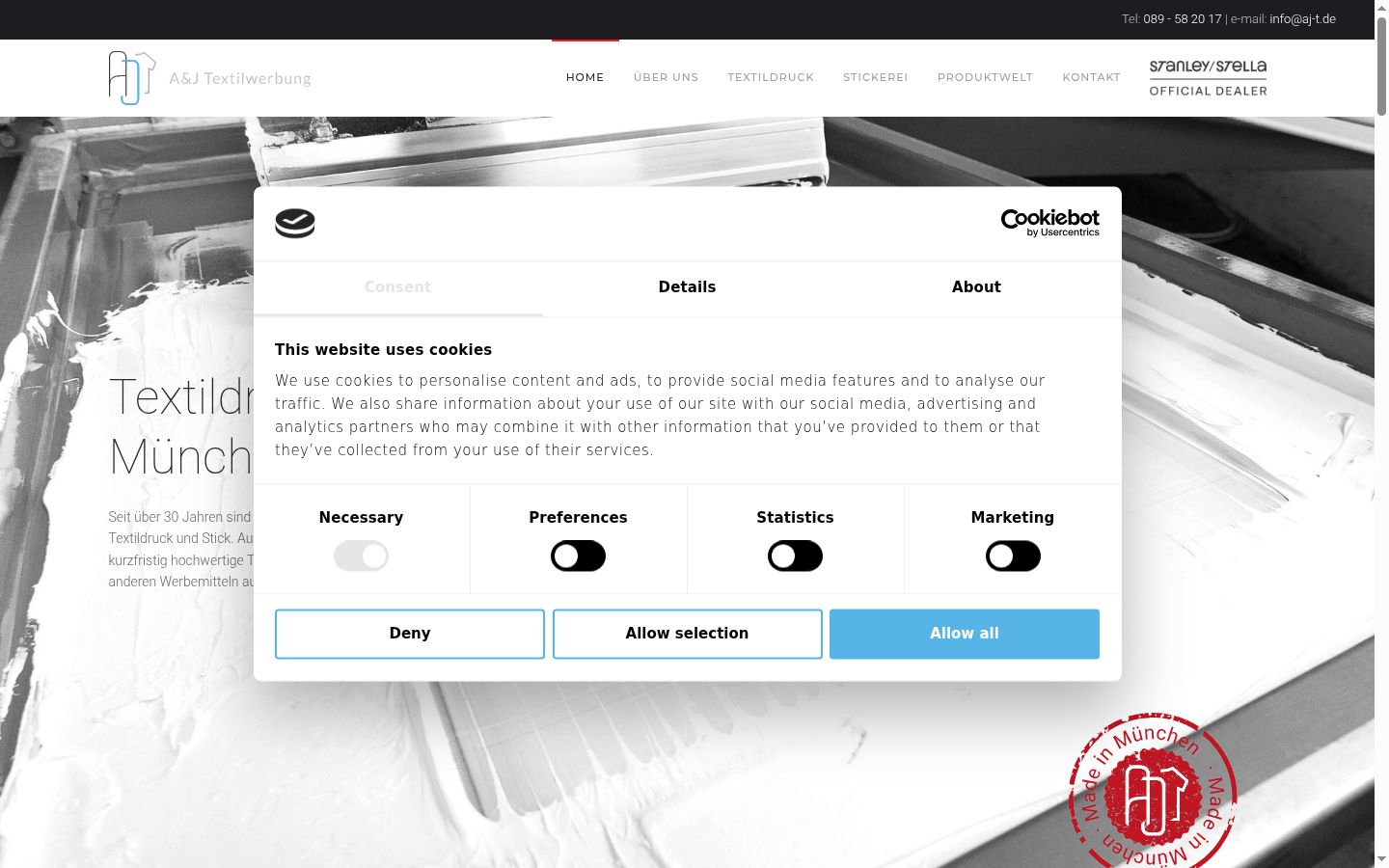 Screenshot of the consent banner shown before any interaction