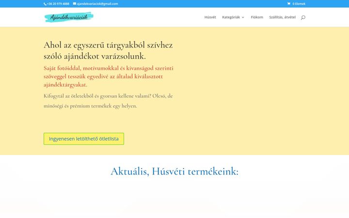 Screenshot of ajandekvariaciok.hu