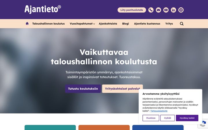 Screenshot of ajantieto.fi