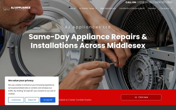 Posnetek zaslona ajappliancesltd.co.uk