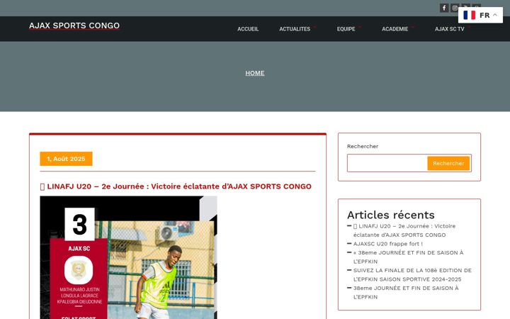 Snímek obrazovky ajaxsportscongo.com