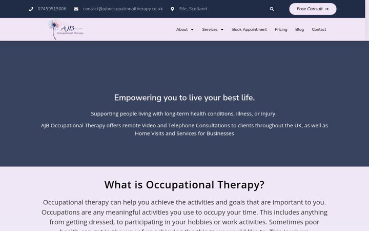 Captura de pantalla de ajboccupationaltherapy.co.uk