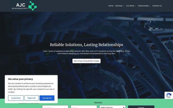 Screenshot of ajcnetworkandsecurity.co.uk