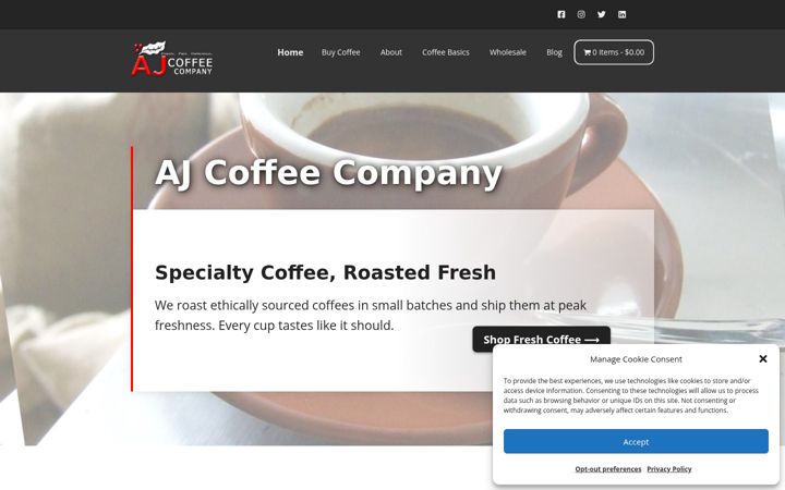 Screenshot of ajcoffeeco.com